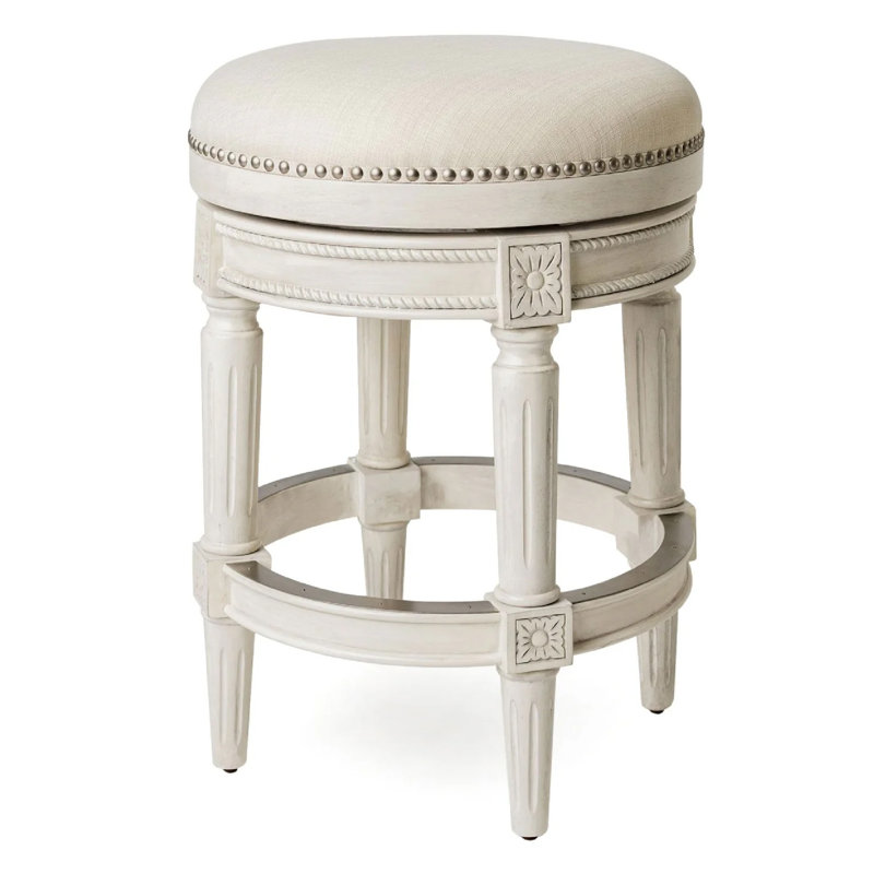Maven Lane Pullman Backless Stool with Fabric Upholstery, Counter Stool (26" Seat Height), White Oak