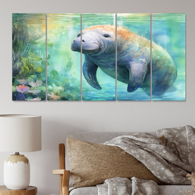 Gentil lamantin II - animaux, reproduction sur toile - 5 panneaux égaux