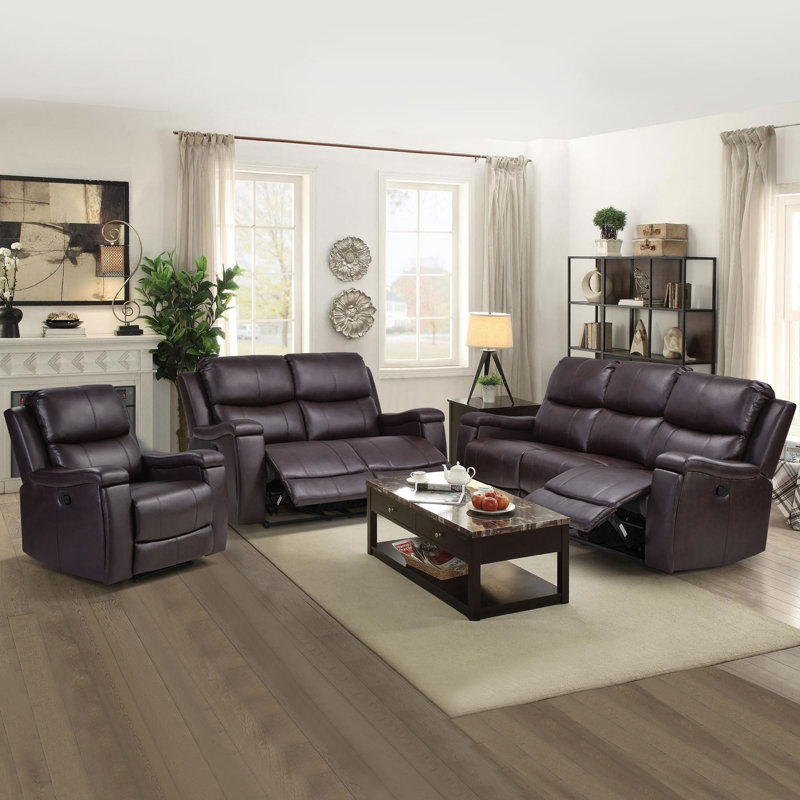 Ilkeston 3-Piece Manual Reclining Faux Leather Living Room Set with Built-in Cupholder, Espresso