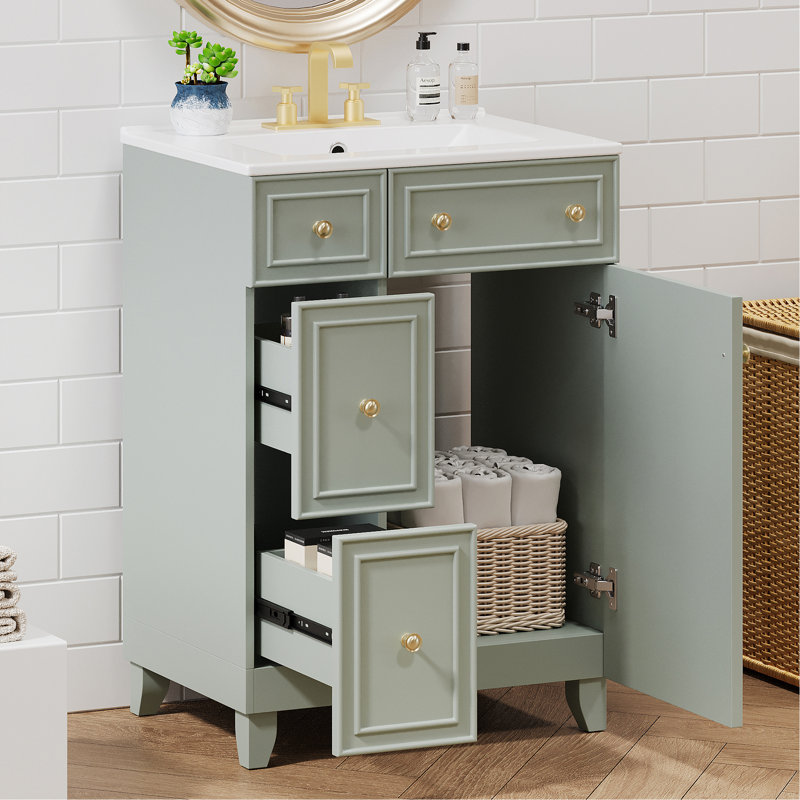 Meuble-lavabo de salle de bain 24 po - Lavabo en céramique, Vert / doré
