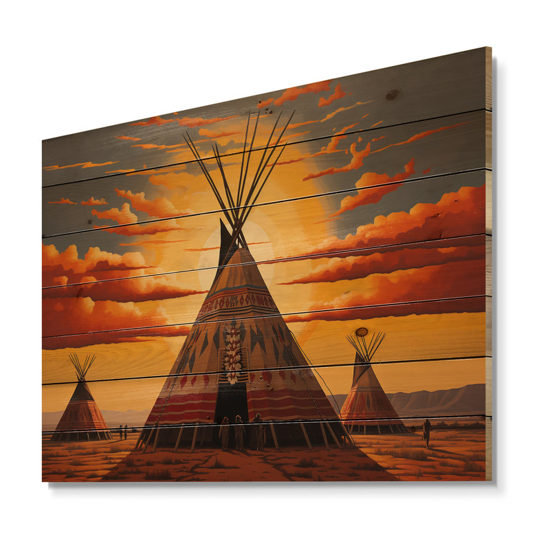 Native Tipi Orange Collage II sur bois, H 10 po x l 20 po x P 0,78 po