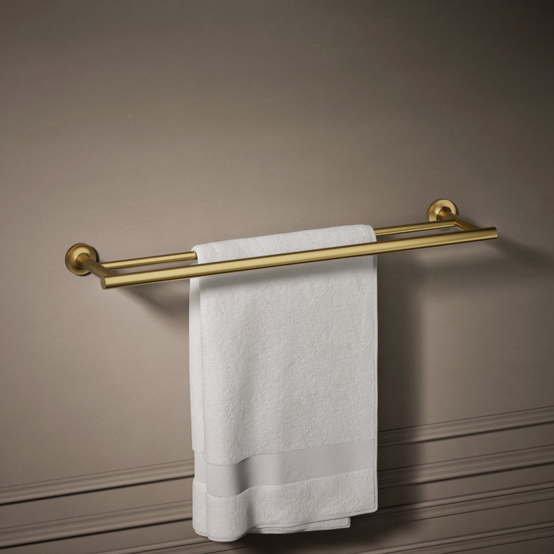 Purist Double 24" Wall Mounted Towel Bar, Vibrant Brushed Moderne Brass