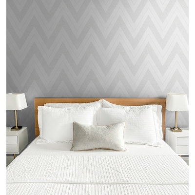 Seabrook Designs Alabaster & Metallic Silver Simonette Chevron Faux Non-Woven Unpasted Wallpaper