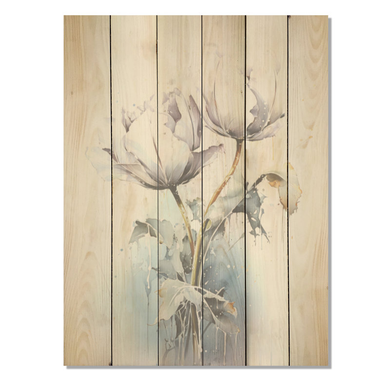 Tulipe grise sur pied - Tulipes, art mural sur bois de pin naturel, H 40 po x l 30 po
