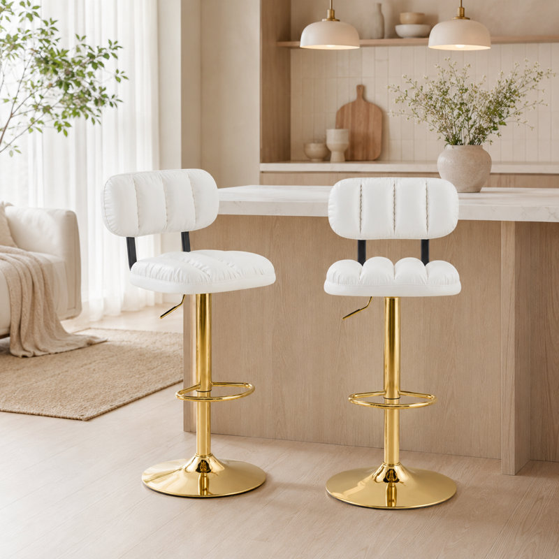 Tabouret de comptoir pivotant rembourré Vesta, Or, Blanc