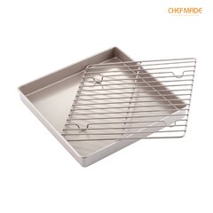 CHEFMADE Roasting Pan with Rack, 13-inch Non-Stick Rectangular Shallow Dish Sheet Pan with Wire Rack for Oven Baking, BBQ, Jelly Roll and Roasting 9