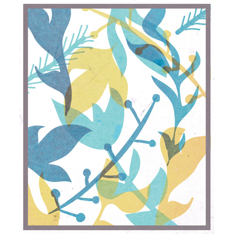 Navy Blue Yellow Floral Overlay - Painting Print, 30cm H x 20cm W, Wrapped Canvas