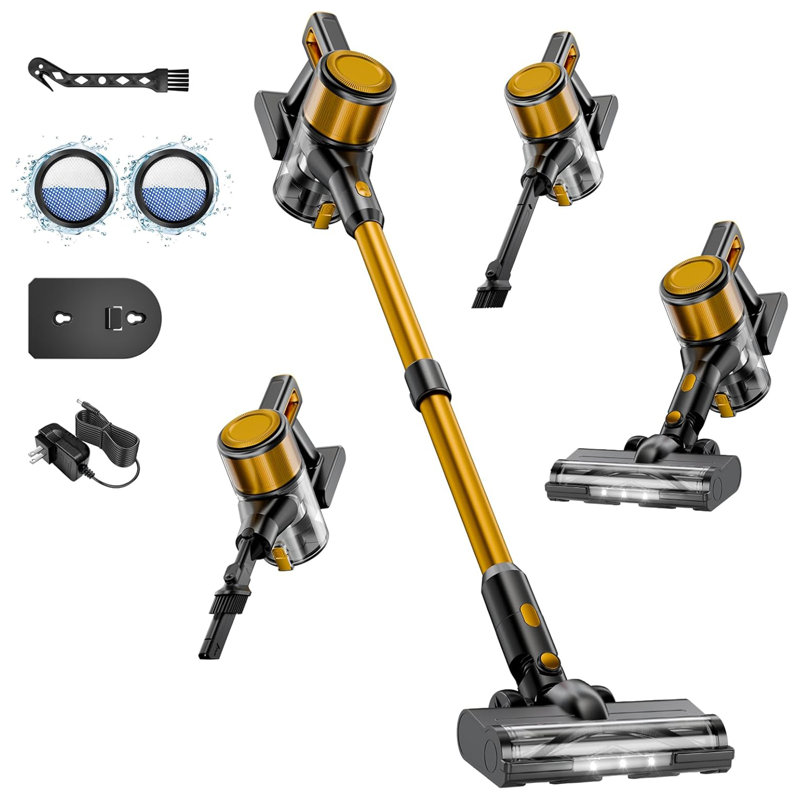 Cordless Vacuum Cleaner For Home - Lightweight, Stick Vacuum Clean With Rechargeable Battery, Max 45mins Runtime, 8 In 1 Handheld Vacuum For Hardfloor & Carpets Pet Hair, Yellow