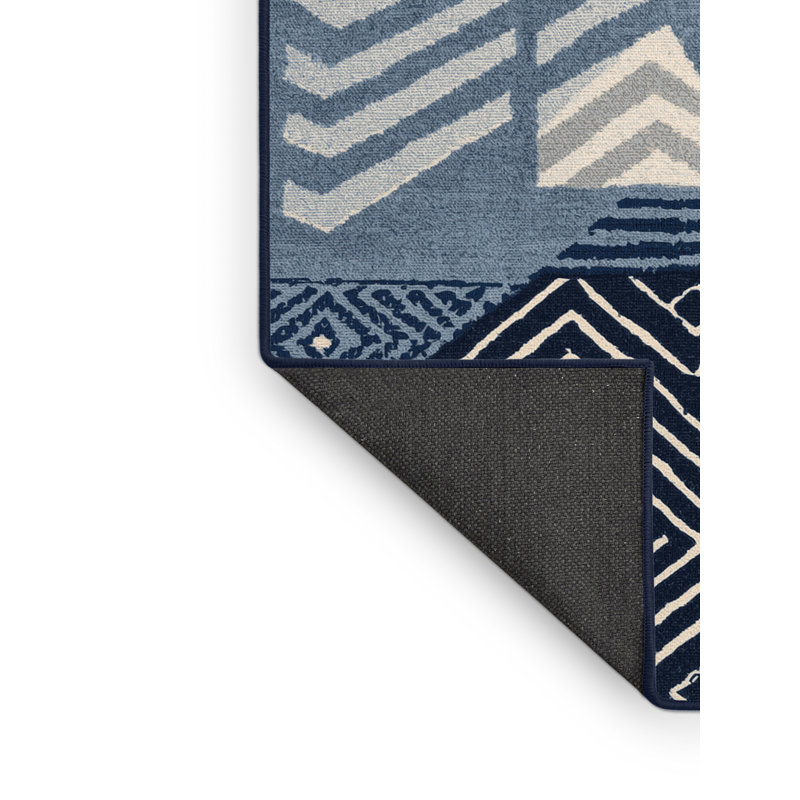 Tapis gris moelleux à motif de blocs d'inspiration mondiale, 8 x 12