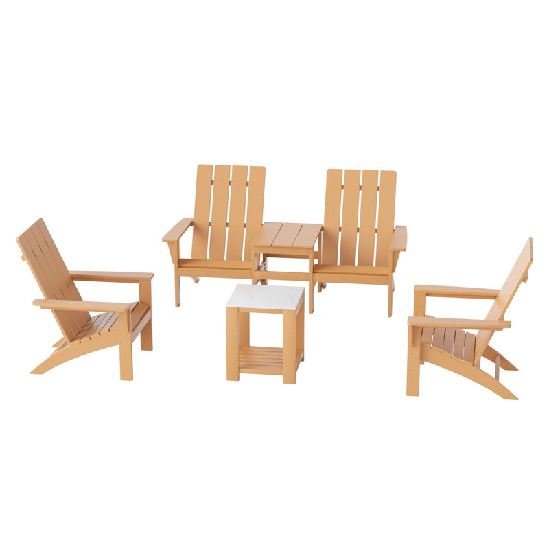 4-Piece Weather-Resistant HDPE Adirondack Chair With Side Table, Black