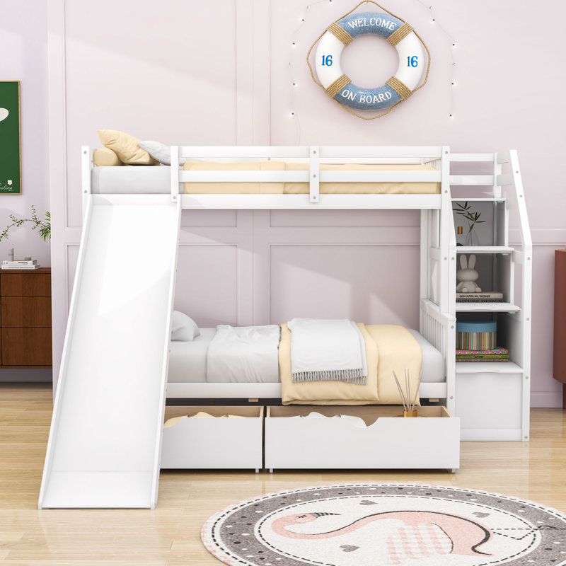 Bilmar Kids Twin Over Full Bunk Bed with Drawers, White