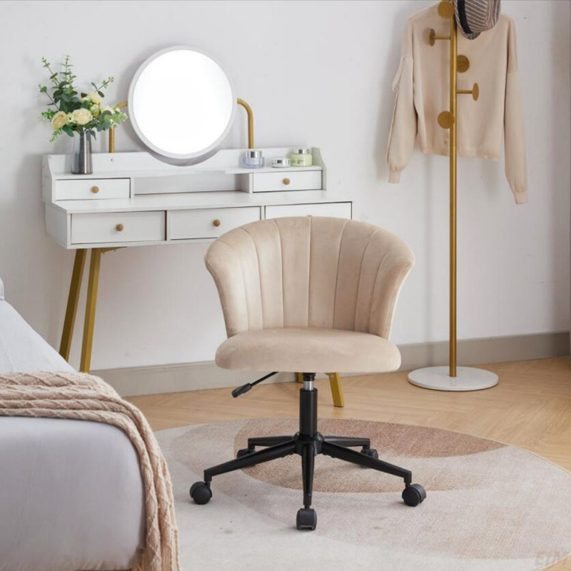 Chaise de bureau à domicile, chaise de bureau d'ordinateur en forme de fleur pivotante en tissu pour bureau à domicile ou chambre à coucher