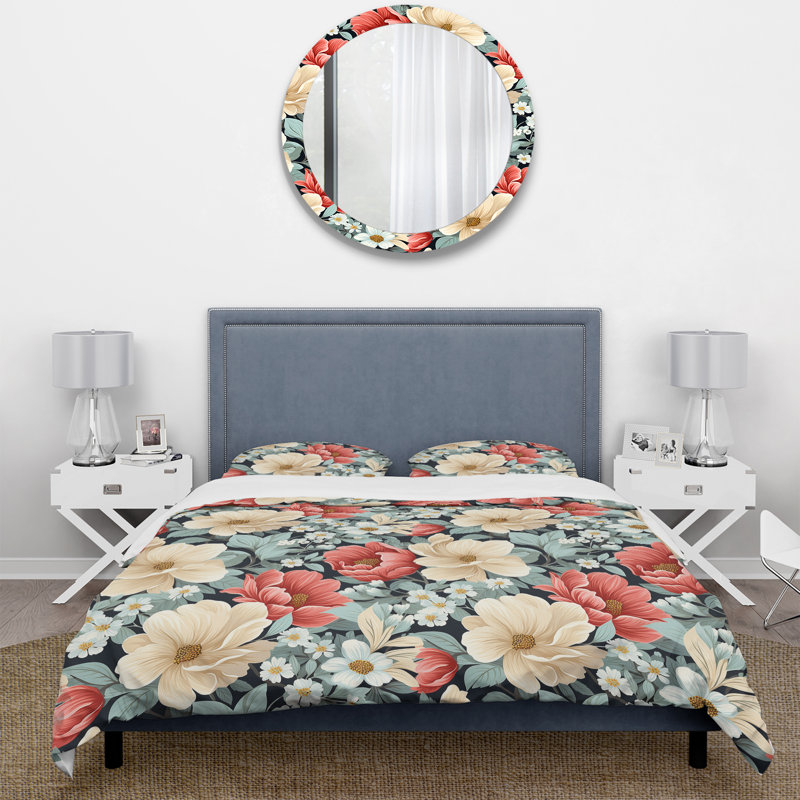 Ensemble de housse de couette rose rétro Flower Garden Symphony II, Housse de couette simple + 1 taie décorative stan