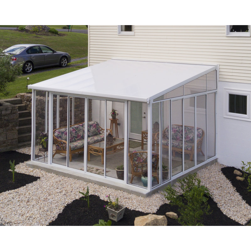 Palram - Canopia SanRemo 13' x 14' Acrylic Aluminum Enclosed Patio Gazebo with Polycarbonate Roof Panel All-Season Outdoor Room with Screen Doors in White