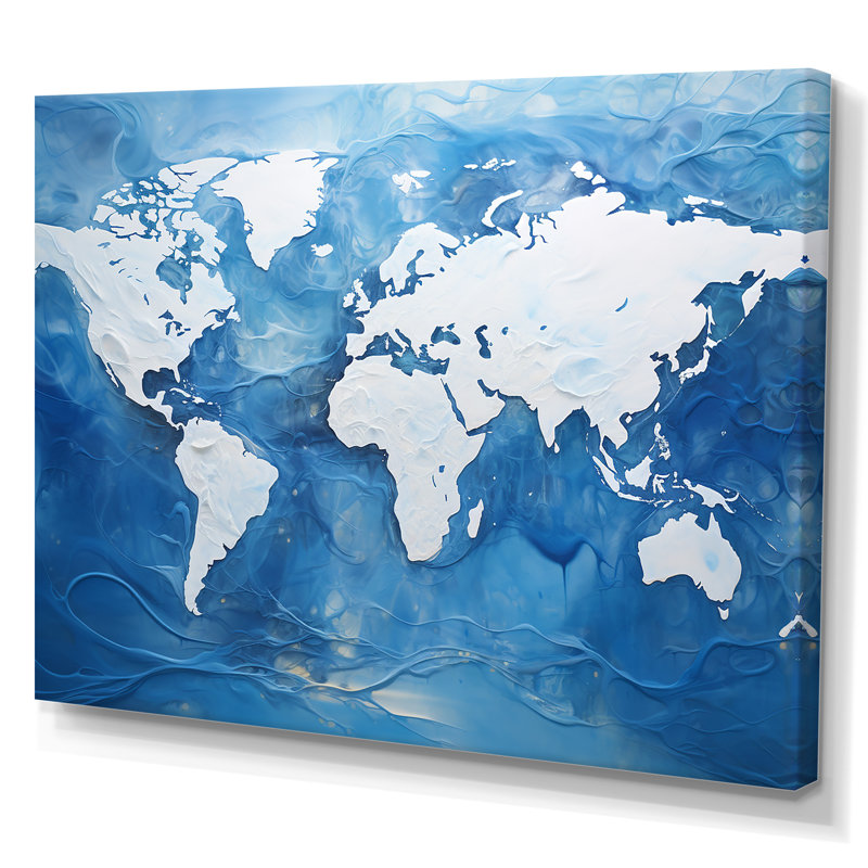 «Majestic Meridians Blue World Map I», reproduction sur toile, Toile tendue, H 12 po x l 20 po x P 1 po