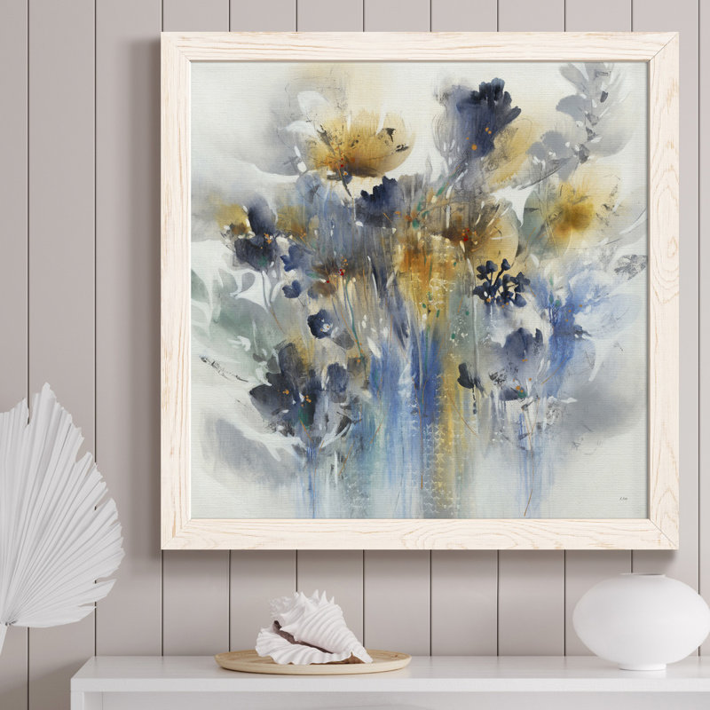 Toile encadrée de qualité supérieure Indigo Botanical - prête à être accrochée, H 31,5 po x l 31,5 po x P 1,5 po, Cadre blanc
