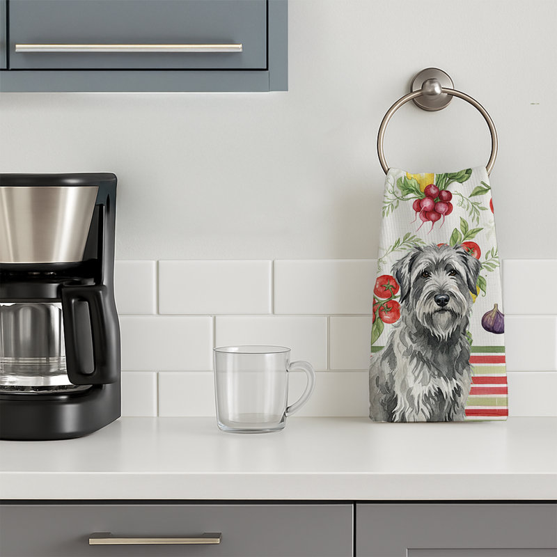 Gray Briard Vegetables Kitchen Towel, Gray Briard