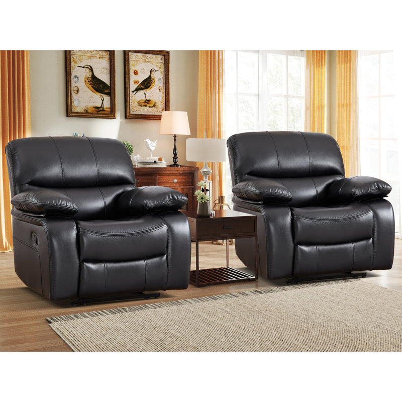 39.8'' Wide Modern Upholstered Faux Leather Manual Reclining Sofa With Pillow Top Arm(Set Of 2), Black