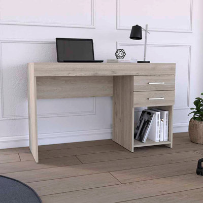 Two Drawer Computer Desk, One Lower Shelf -Light Gray