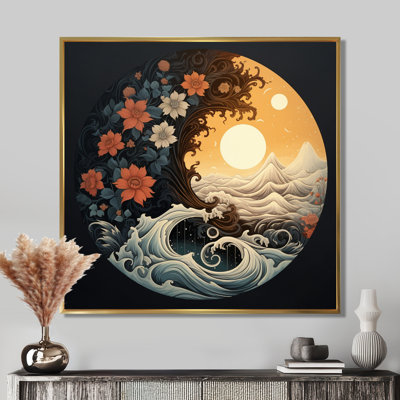 Ying Yang Balance Ocean Flowers Mountains - Paysage abstrait, art mural
