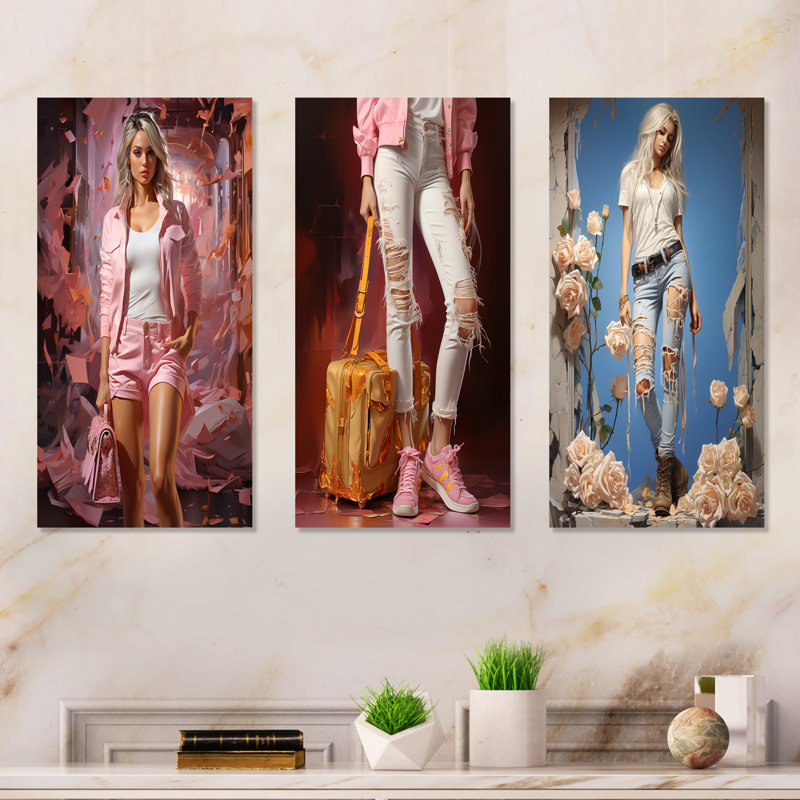 In Style Woman Denim Elegance - Fashion Metal Wall Decor Set Of 3, 28" H x 36" W