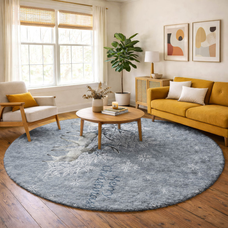 Tapis de Noël à poils longs de qualité supérieure lavable à la machine Dream Rêves ADS213, Rond 8 pi