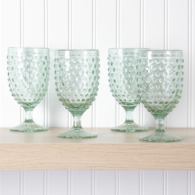 Martha Stewart Chauncey 4-pack 14.2 oz Hobnail Handmade Glass Goblet