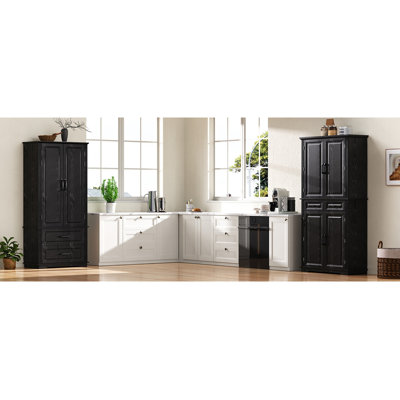 Farmhouse Pantry Cabinet with Pull Out Organizers,6 Door Shelves,2 Drawers