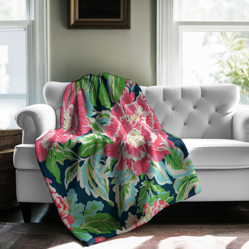 Motif de balise maritime - 1 pièce Sherpa Premium, L 50 po x L 60 po, BCBG - conceptions de fleurs roses