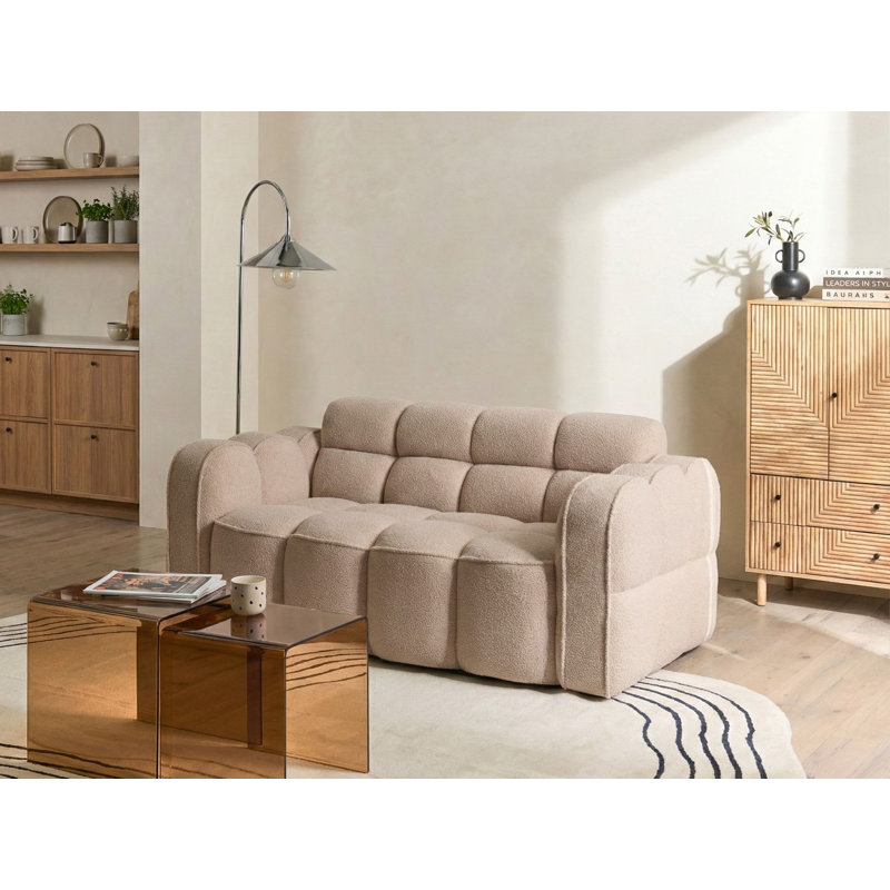 2 Seater Boucle Sofa, Beige Boucle