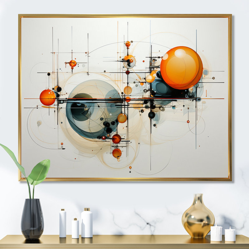 Janielle Teal Orange Line Art Conceptual Abstractions II sur toile, H 16 po x l 32 po x P 1 po, Cadre flottant doré