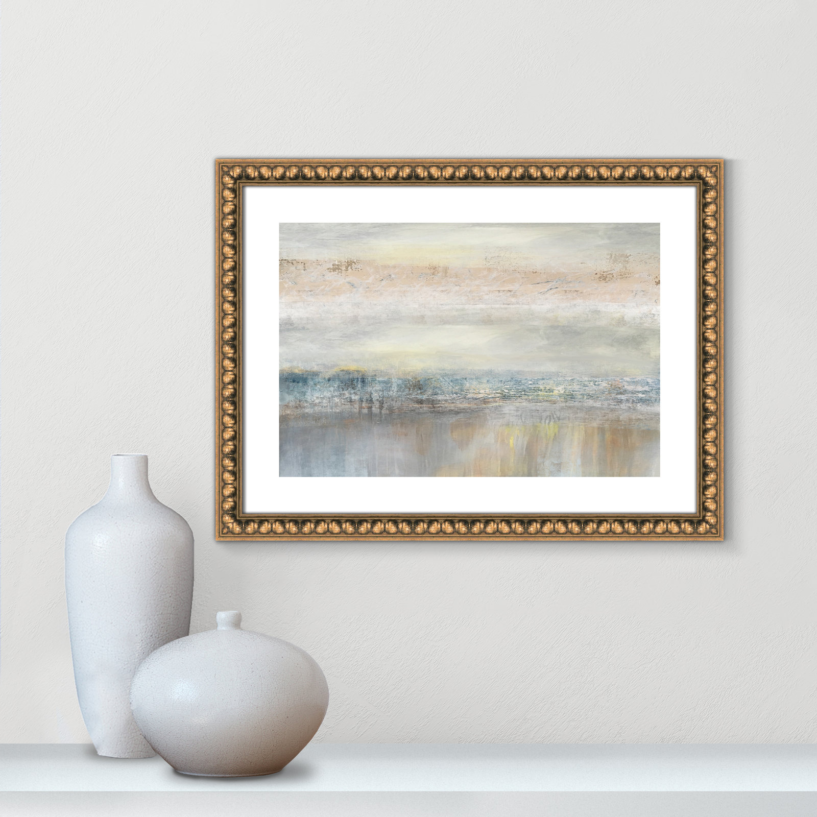 Electra "From A Distance" Painting by Nan, Picture Framed Paper, 17" H x 23" W, Gold