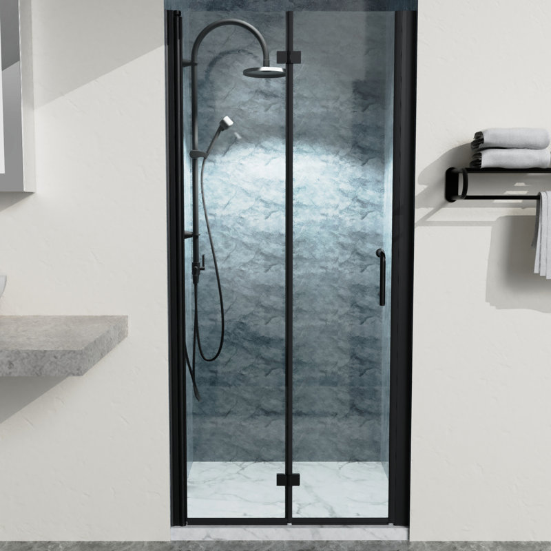 Matte Black Bi Semi- Shower Doors, 34 - 35-3/8 In. W X 72 H, Clear Glass, Aluminium For Bathroom To H Doors In Black, Attraction