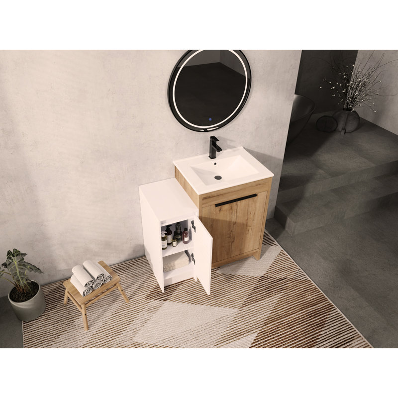 Meuble-lavabo autoportant de 36 pouces avec lavabo en céramique et armoires de rangement, porte à fermeture douce