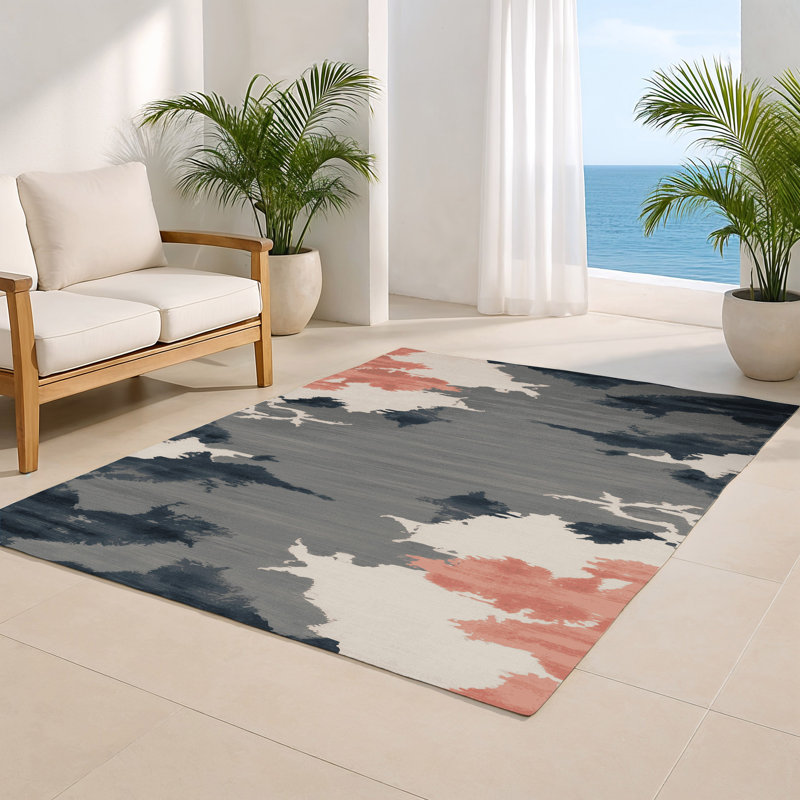Watercolor Gray Indoor and Outdoor Area Rug, Rectangle 8' x 10'