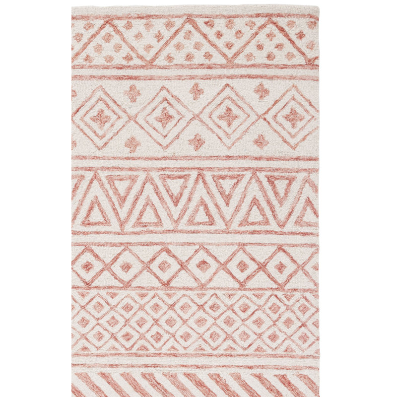 Tapis géométrique ivoire / rose en laine / coton touffeté à la main Bewe, Rectangulaire 8 pi x 10 pi