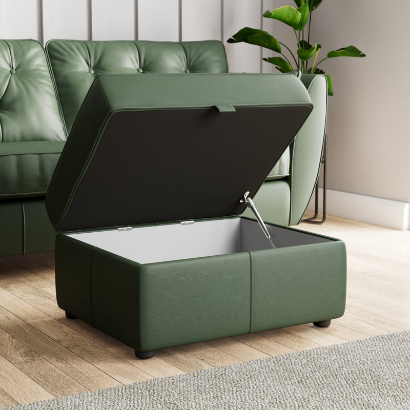 Marylin Wide Rectangle Footstool Ottoman with Storage, Hunter Green