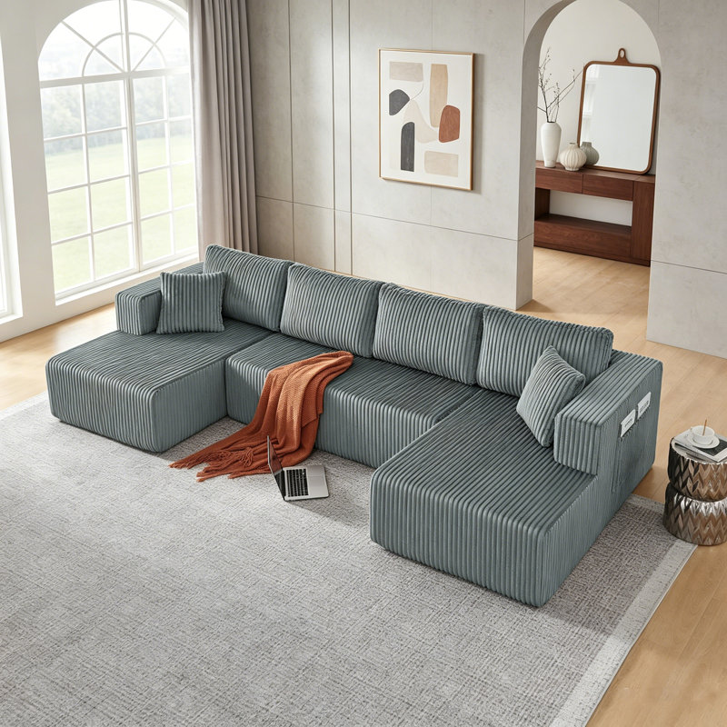 Canapé modulaire en forme de canapé, canapé-lit Comfy Comprimé avec poches latérales, canapé-lit en mousse à mémoire de forme minimaliste moderne en velours côtelé pour salon, aucun assemblage requis