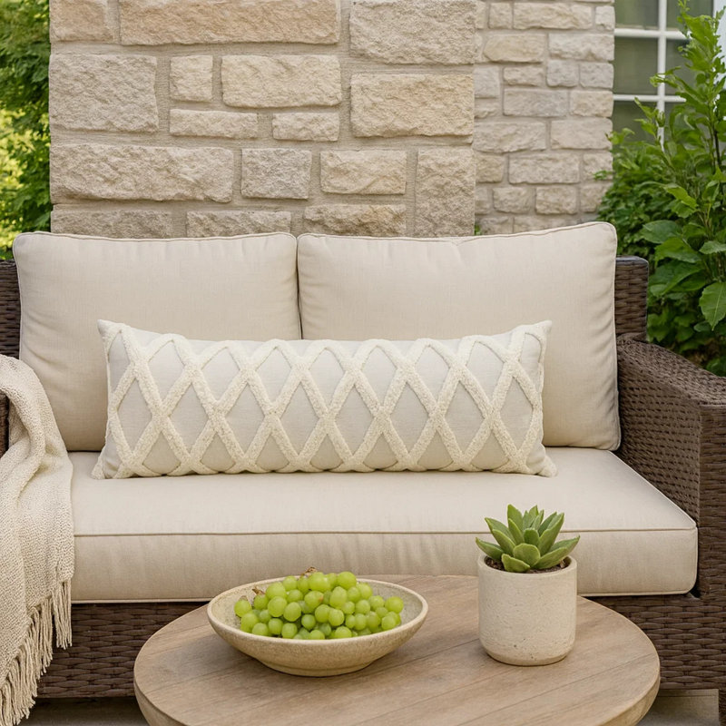 Evangeline Rectangular Pillow Cover & Insert, Ivory Geometric, 14" x 20"