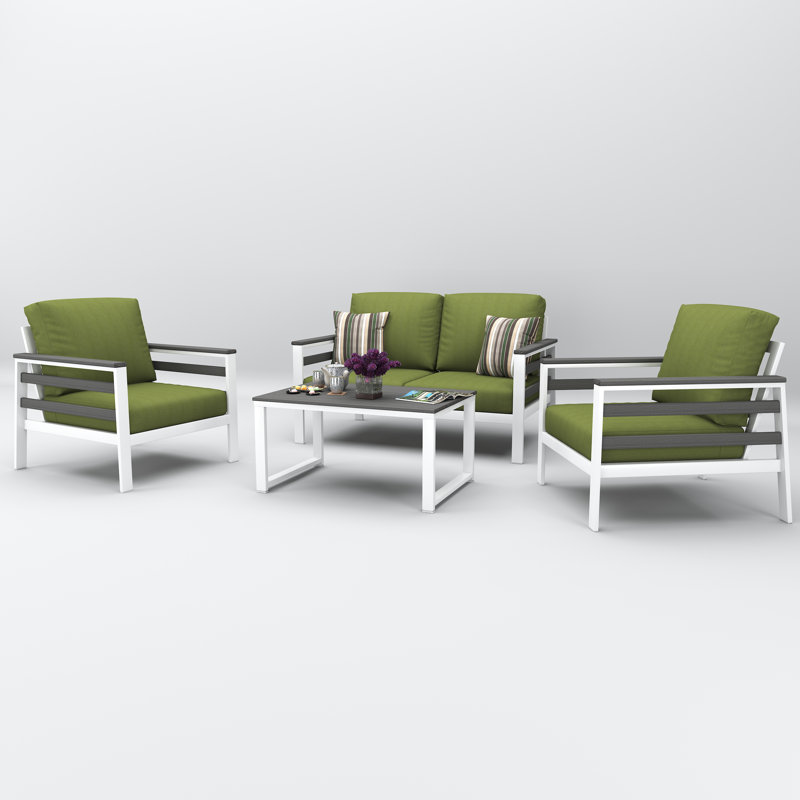 Ensemble de conversation Townsend pour 4 personnes avec coussins Sunbrella, Coriandre Spectrum, Gris