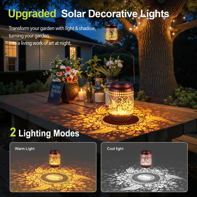 Lanternes solaires pour l'extérieur, cadeau de décoration de jardin de colibri imperméable pour les femmes, maman, grand-mère, lumières solaires suspendues, décoration solaire en métal à l'extérieur pour la cour, le patio, la cour arrière, le porche