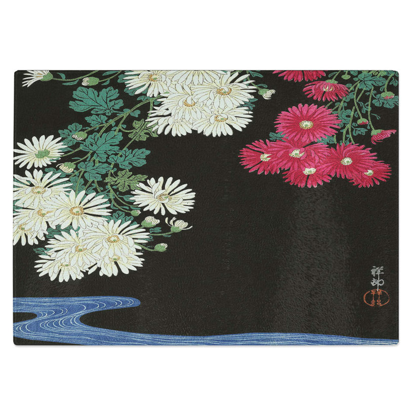 Tempered Glass Chrysanthemums Chopping Board, 39 cm W x 28.5 cm L