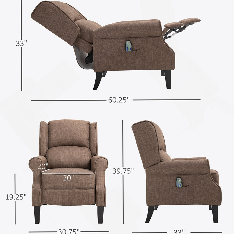 Massage Recliner Sofa With Heat Function, Remote Control, Brown
