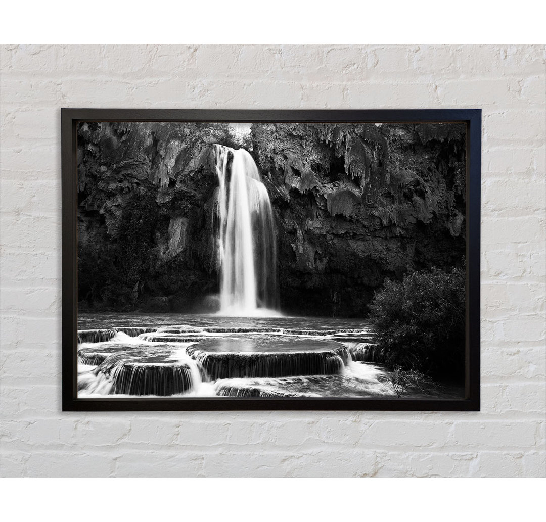 Hidden Woodland Waterfall Rocks B N W - Einzelbildrahmen Kunstdrucke auf Leinwand