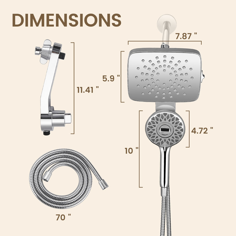 Magnetic 2-in-1 Dual Shower Head with 5-Spray Handheld Shower and 70-Inch Hose Wall Mount Chrome, Chrome