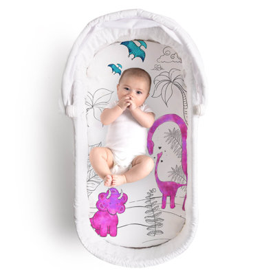 JumpOff Jo - Hypoallergenic Fitted Bassinet Sheet for Baby Boys & Girls - Rectangular, Hourglass & Oval Crib Compatible, Soft, Breathable, Machine Washable - Tiny Dino, Pink