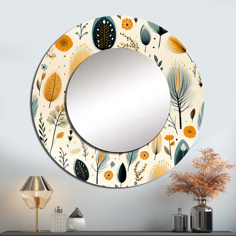 Motif boho inspiré de la nature - miroir mural botanique, miroir décoratif rond Boho, impression d'art en métal