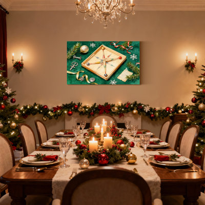 Boussole de Noël et éléments décoratifs de Noël, ensemble de 3 impressions sur toile