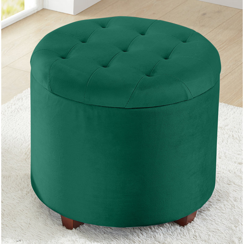 Crompton Upholstered Ottoman, Emerald Green Velvet