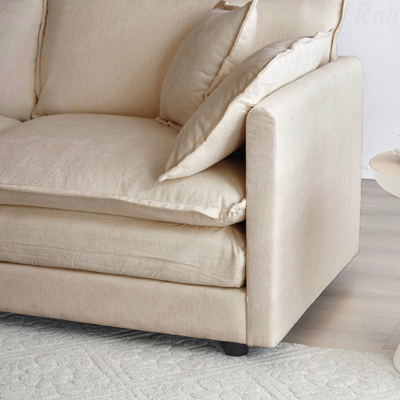 Beige Chenille Fabric Ottoman Footrest For Living Room Sofa Seating | Gift Idea, Beige
